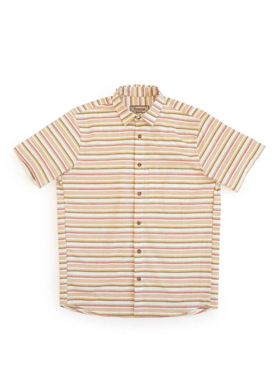 NEW FREEMAN men's short sleeve weathervane shirt in sunset stripe
